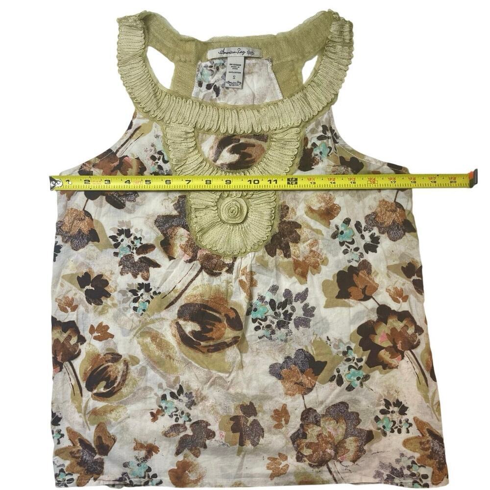 Y2K AMERICAN RAG TANK TOP GOLD BROWN FLORAL SZ S COTTON AESTHETIC FAIRY CORE - Picture 8 of 14